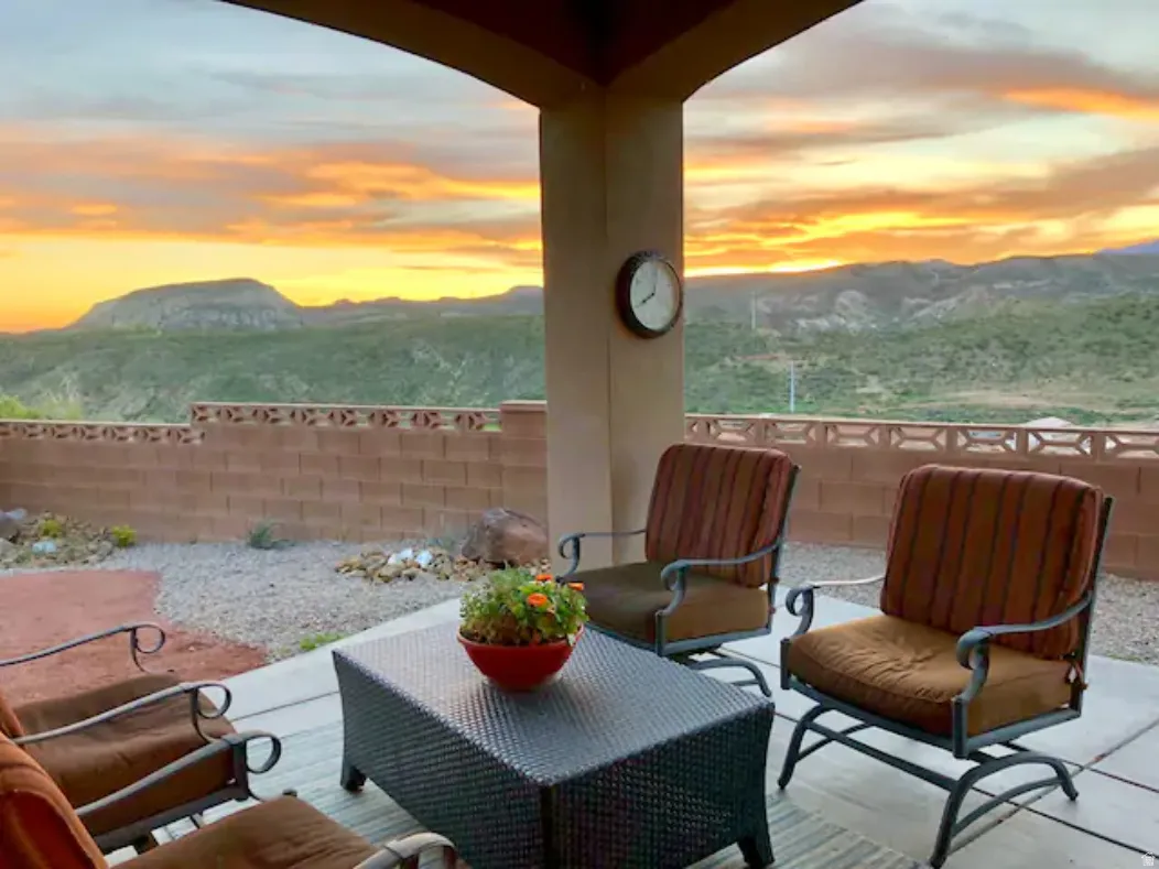 Covered patio with extraordinary sunsets.