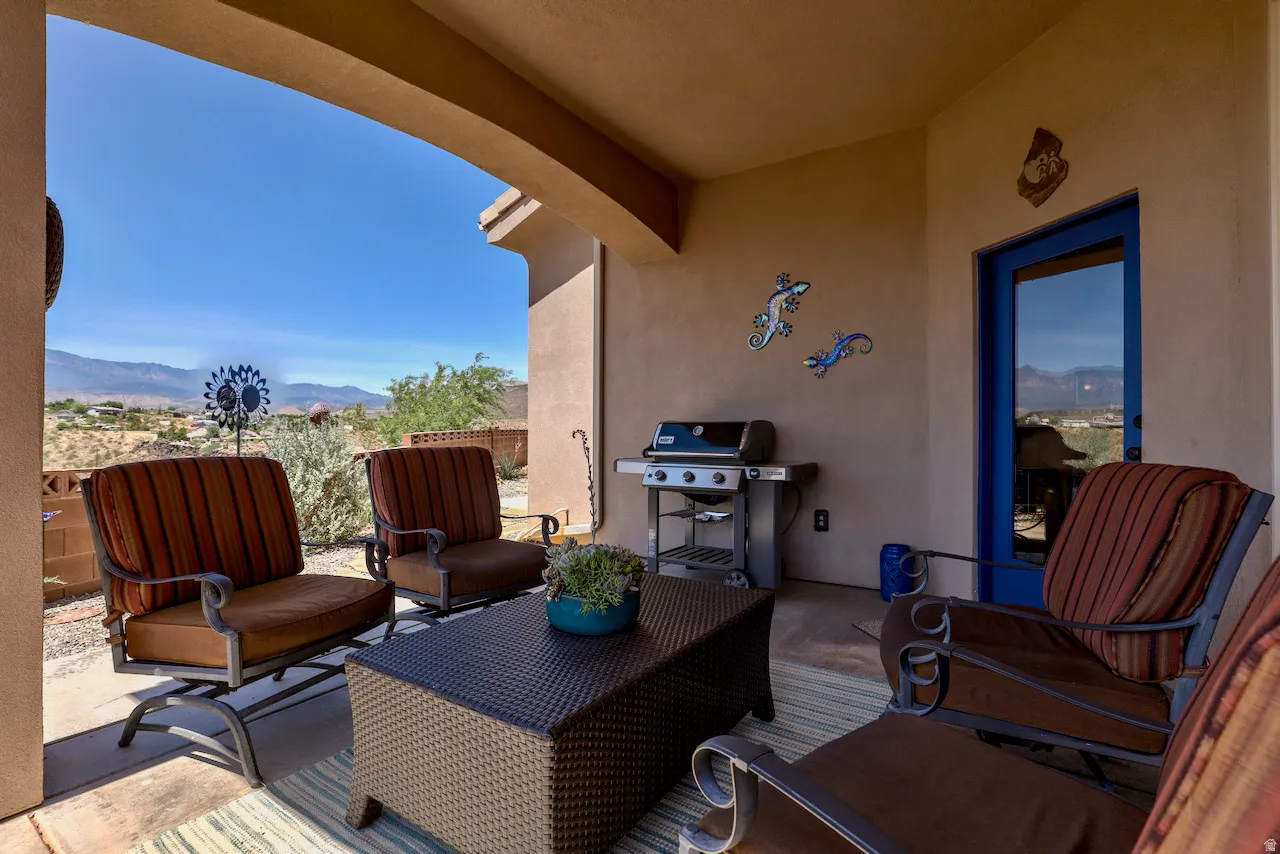 Covered patio. Furniture and grill included.
