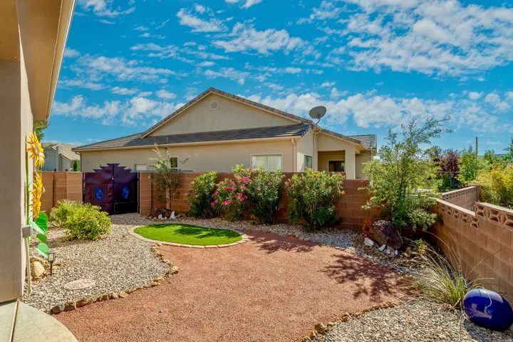 Low-maintenance xeriscape landscaping.