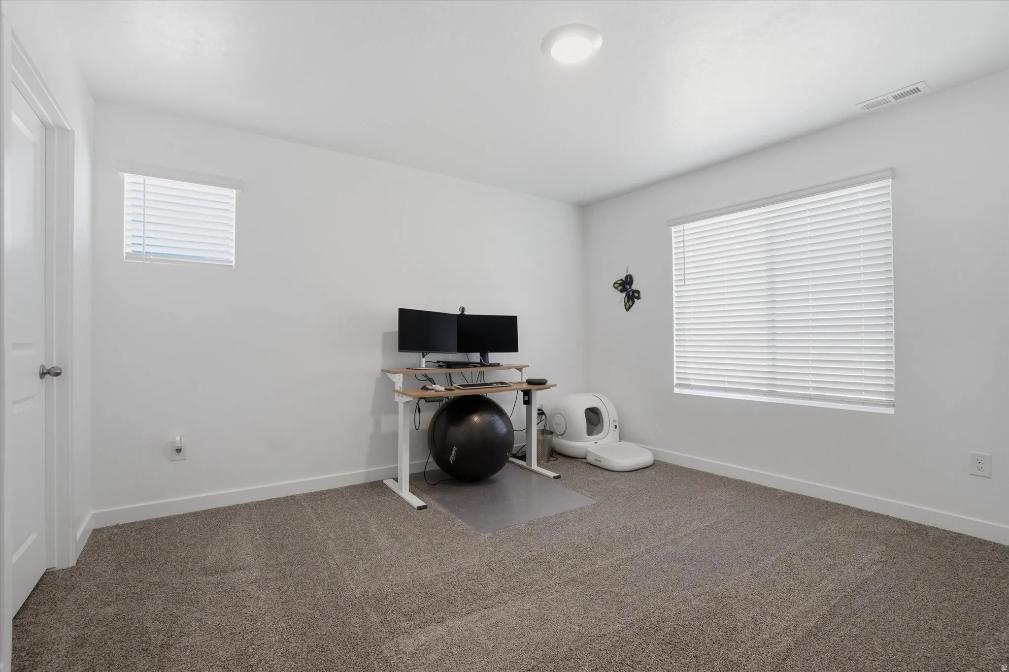 Bedroom #3 with a recessed ceiling light, featuring two windows!