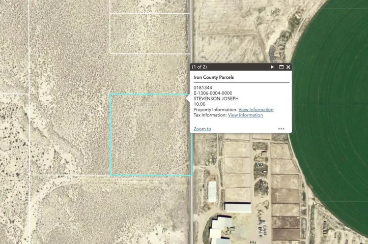 Iron County Parcel Map. Displaying property identification and owner details