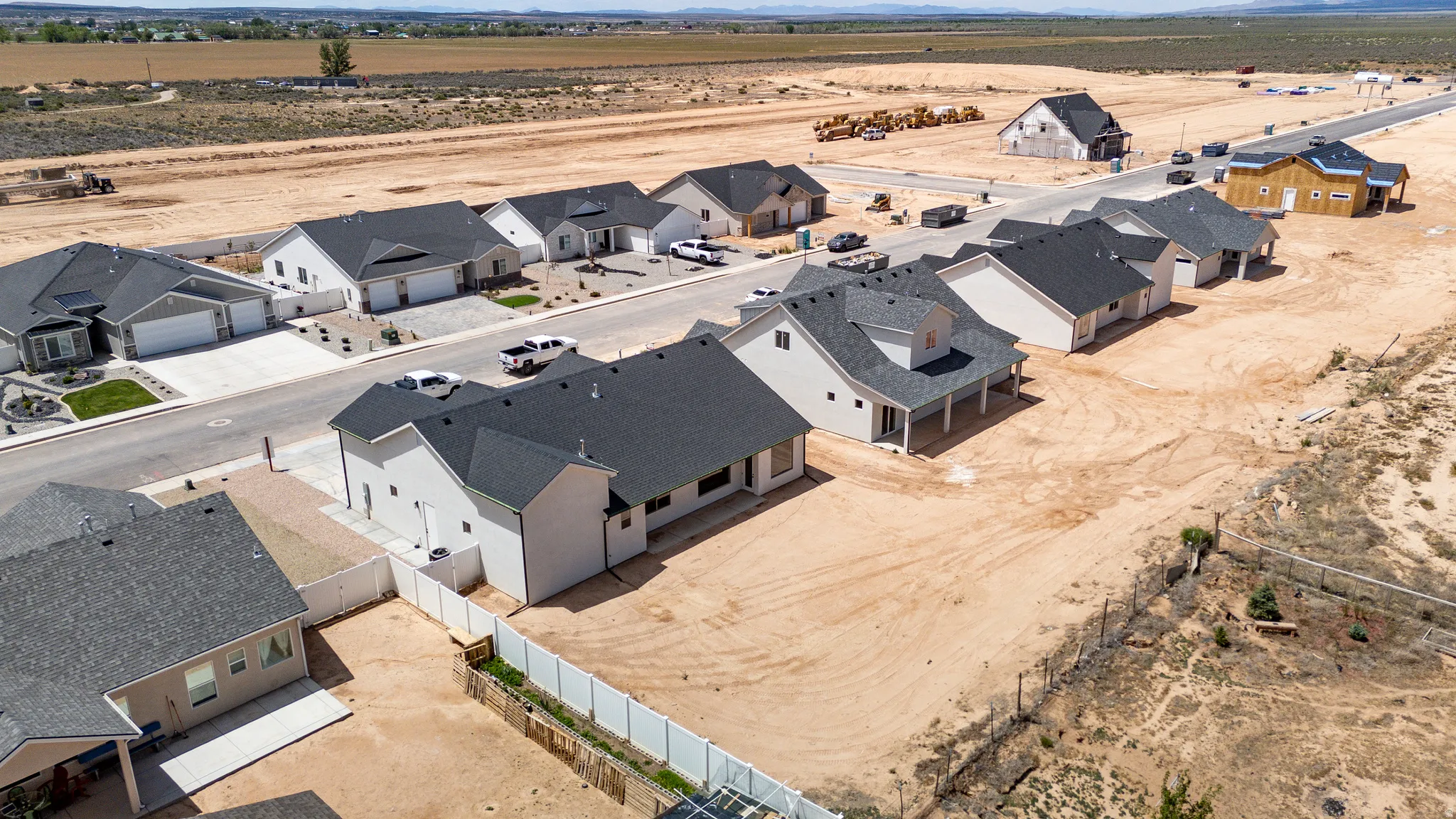 Aerial perspective showcasing a developing residential community