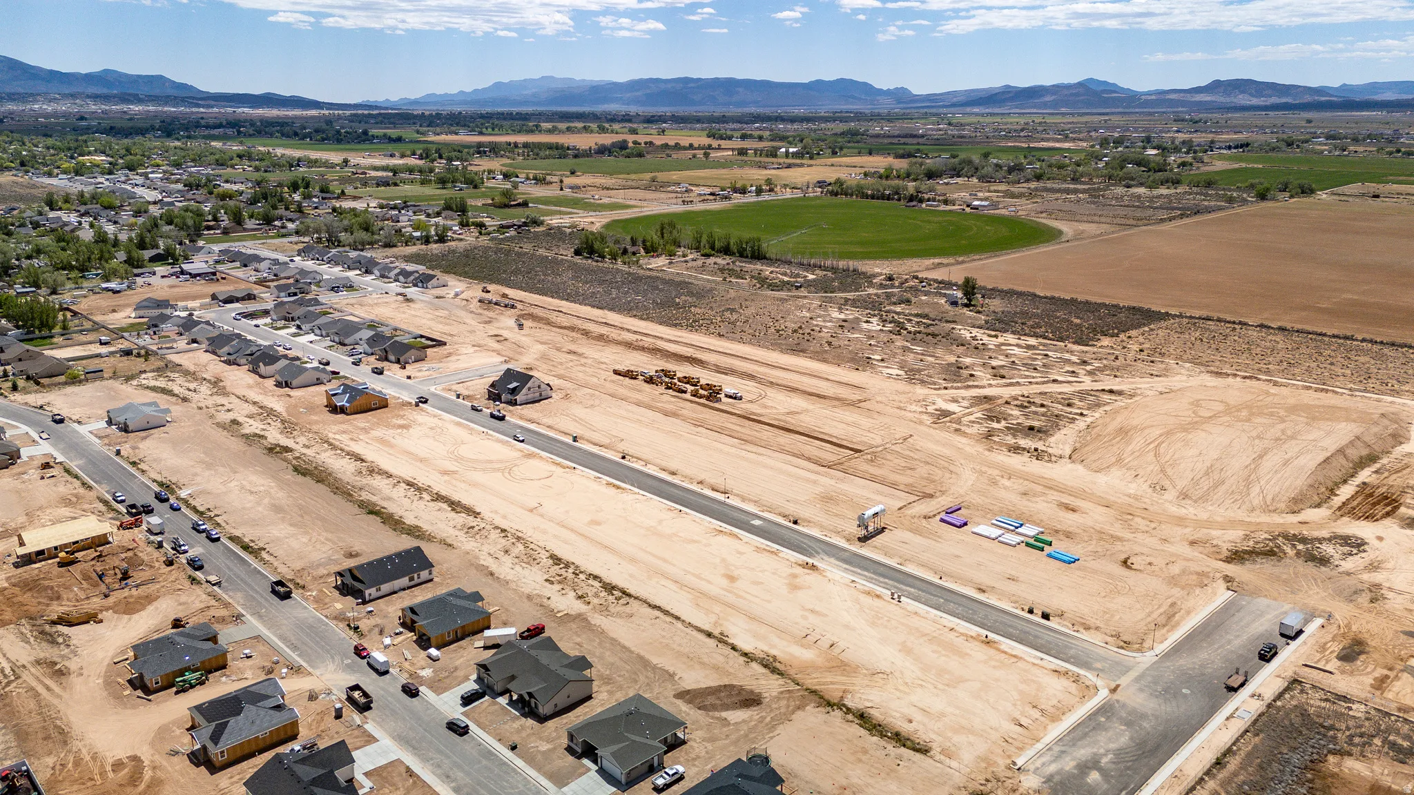 Developing residential area featuring newly constructed homes and infrastructure