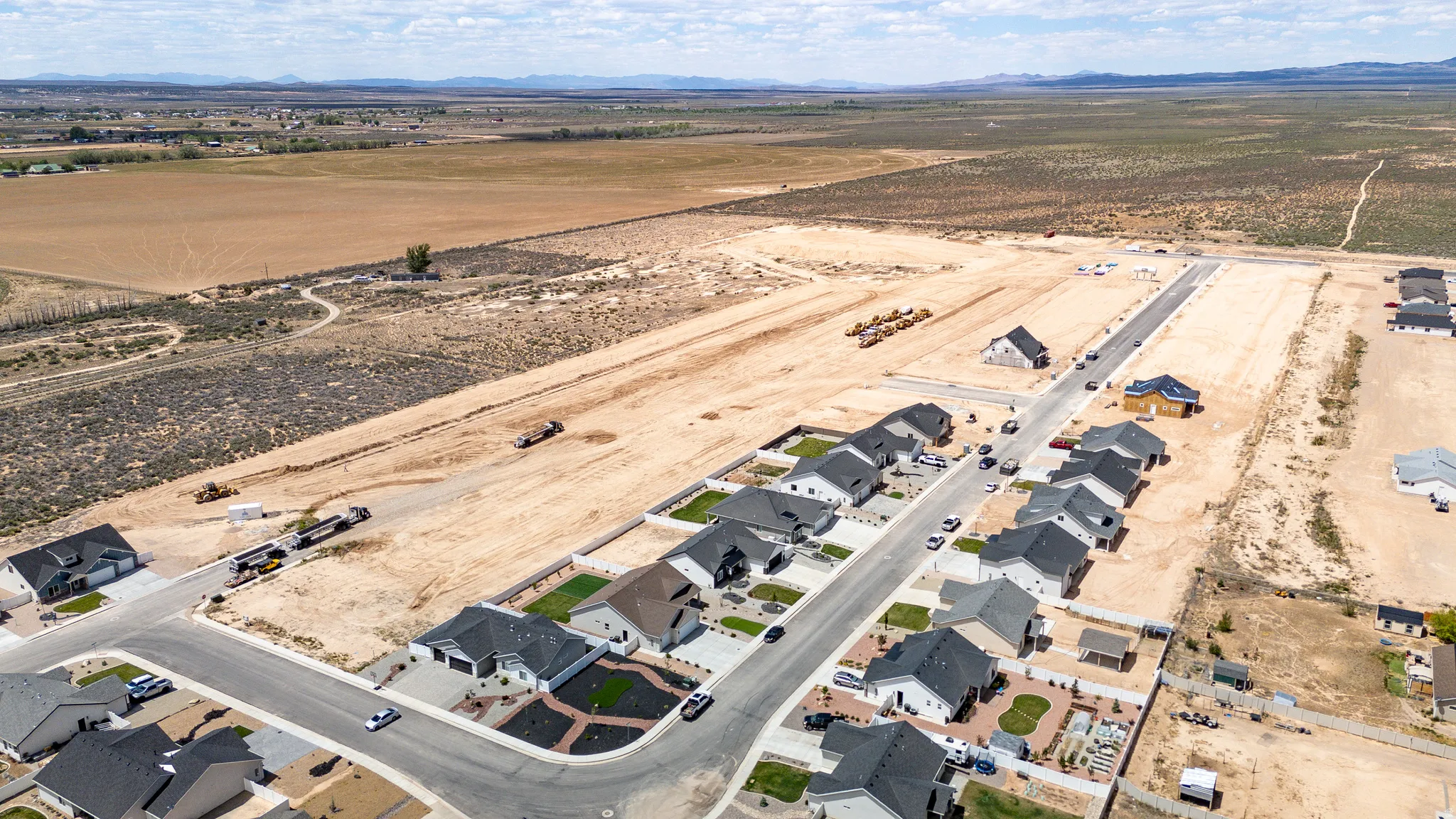 Aerial perspective of a developing residential community