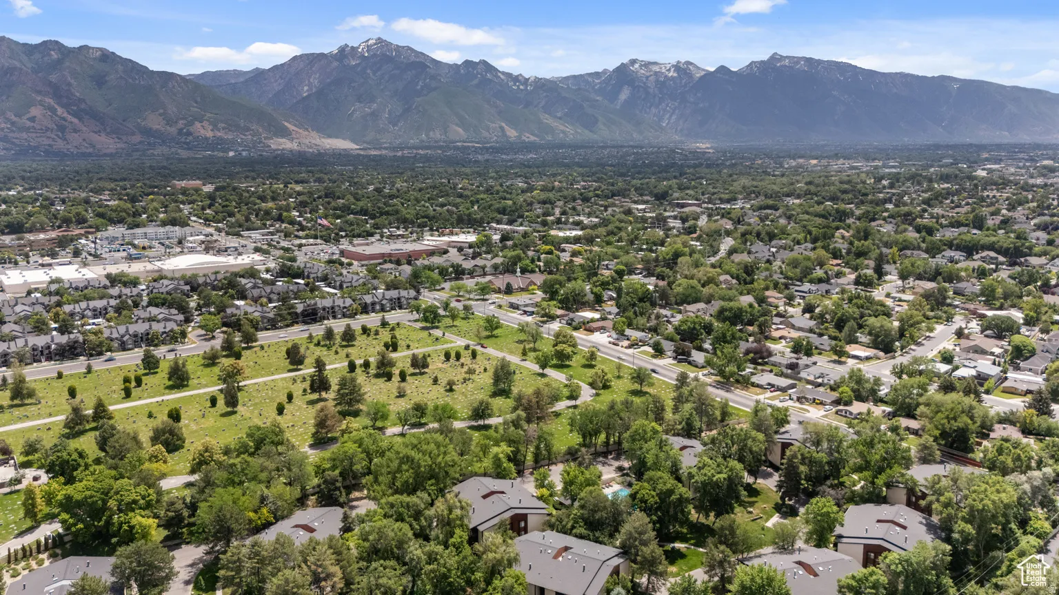 Areal View of Community and nearby Mountains.