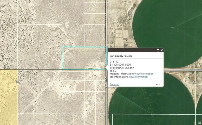 Property Information Overlay. Displaying parcel details for the property, including owner and acreage