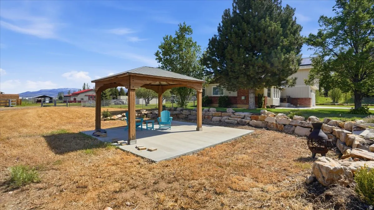 Outdoor wood pergola over a concrete patio