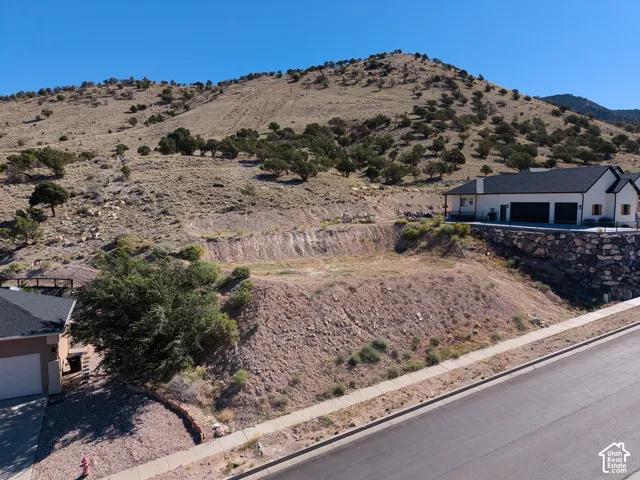Terraced lot with established retaining wall, paved road frontage, and natural landscaping