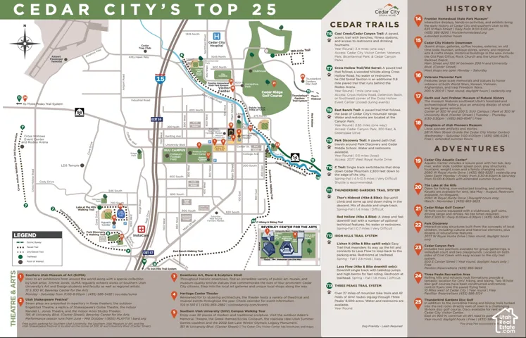Regional Map and Tourist Guide. Displaying points of interest and recreational activities in Southwestern Utah
