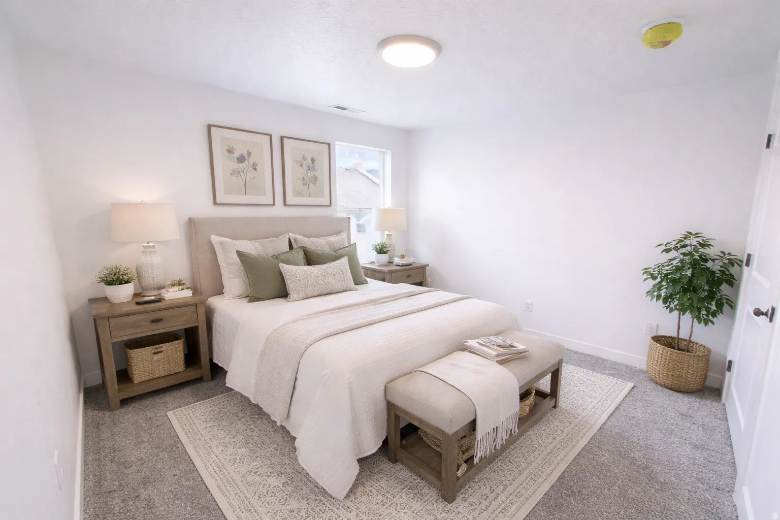 Bedroom featuring white walls and grey carpeting