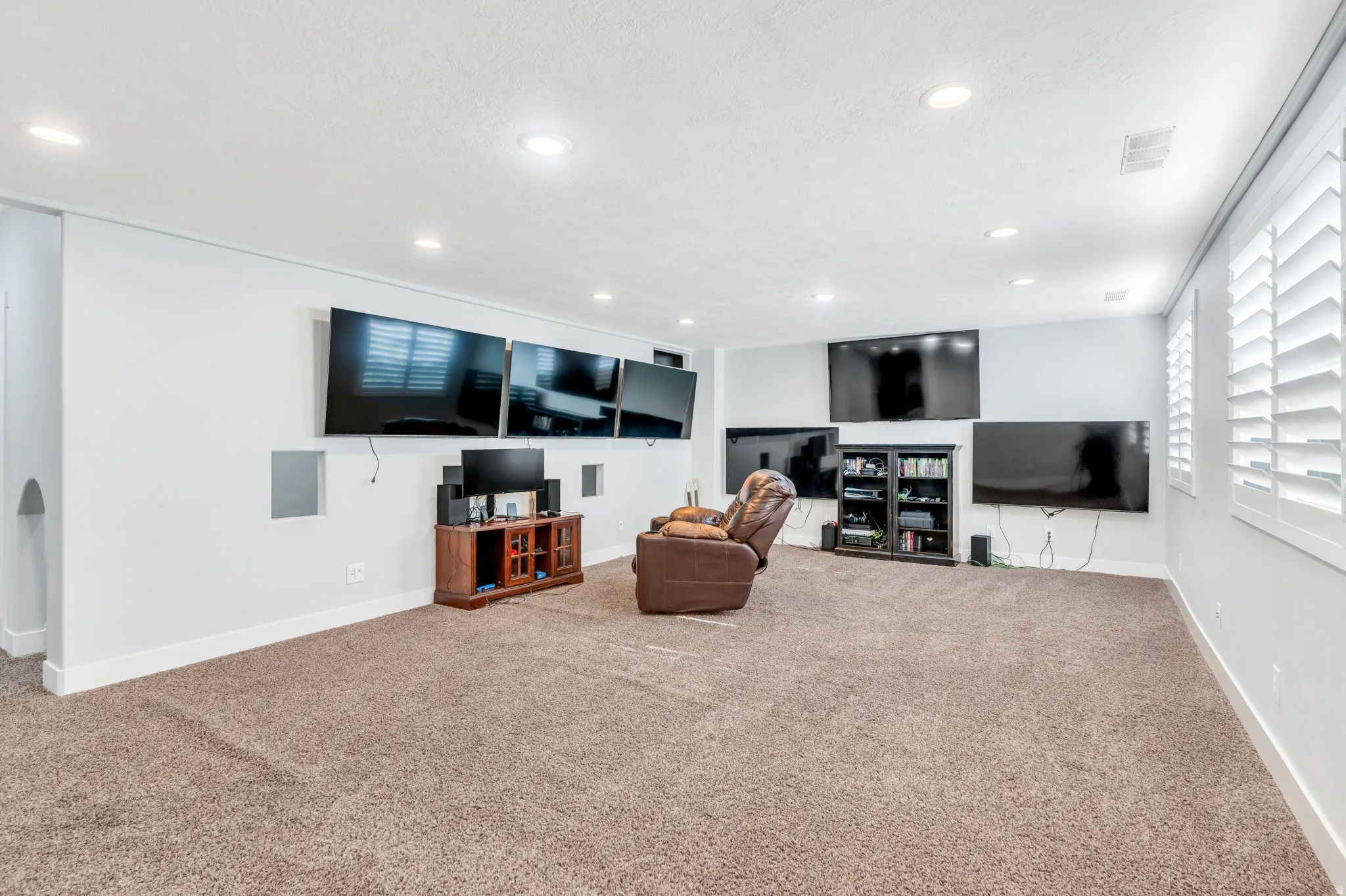 Carpeted basement family game room