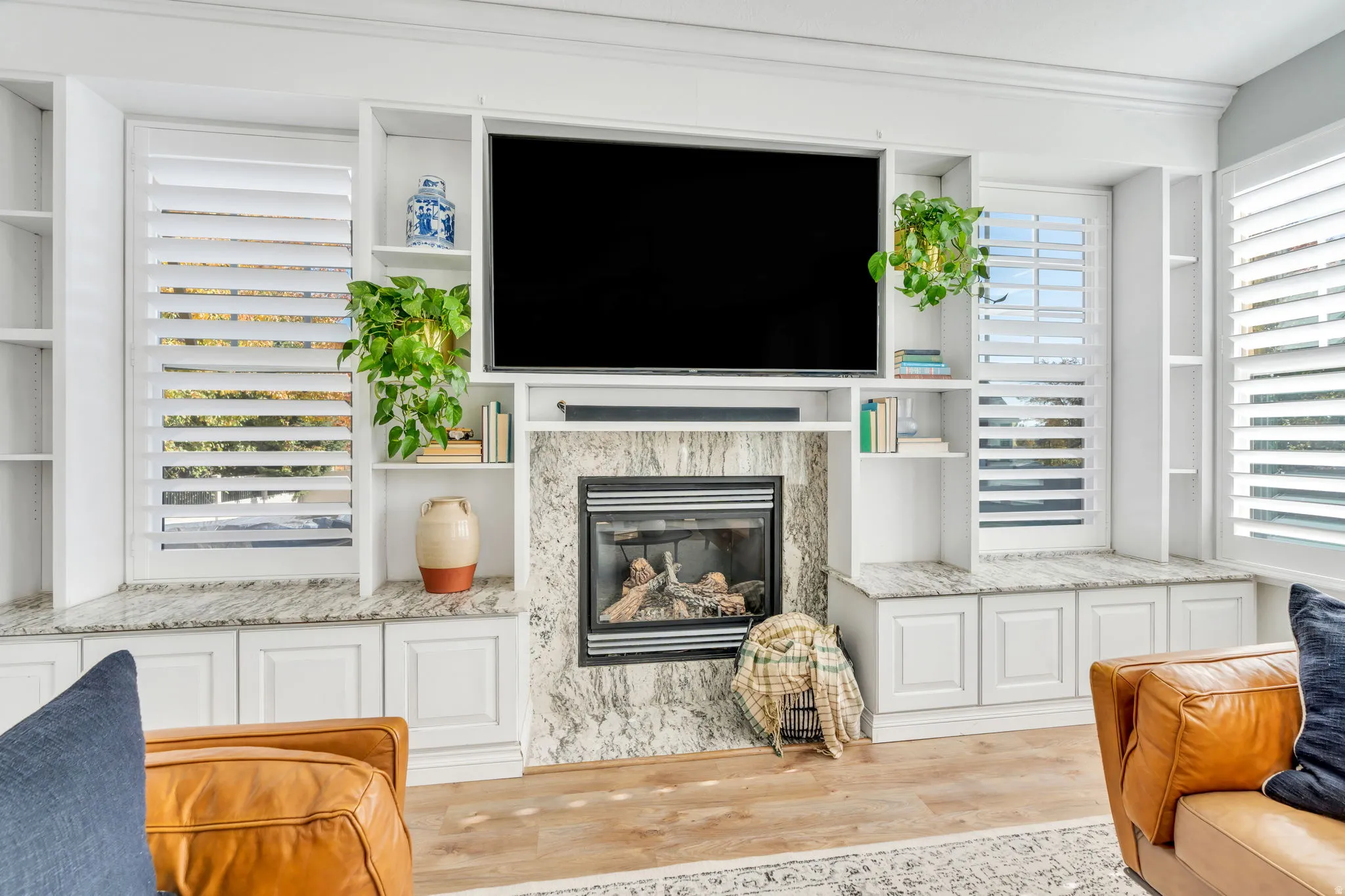 Family room with premium fireplace