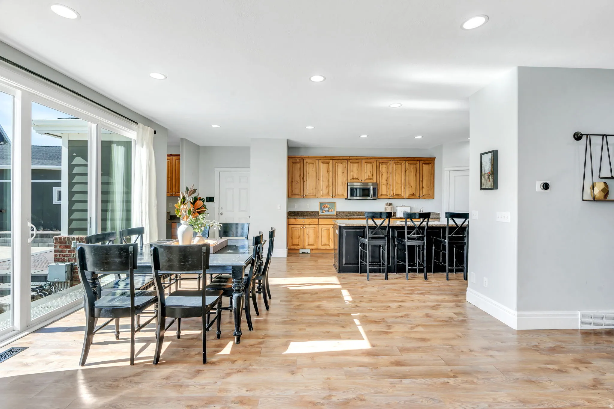 Dining area with recessed lighting