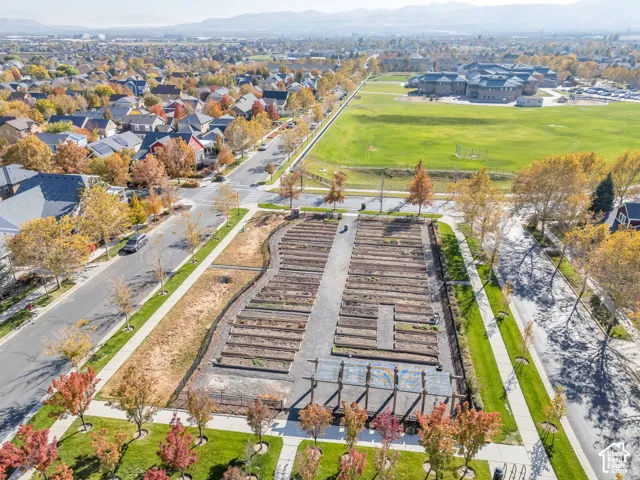 Aerial perspective of community garden