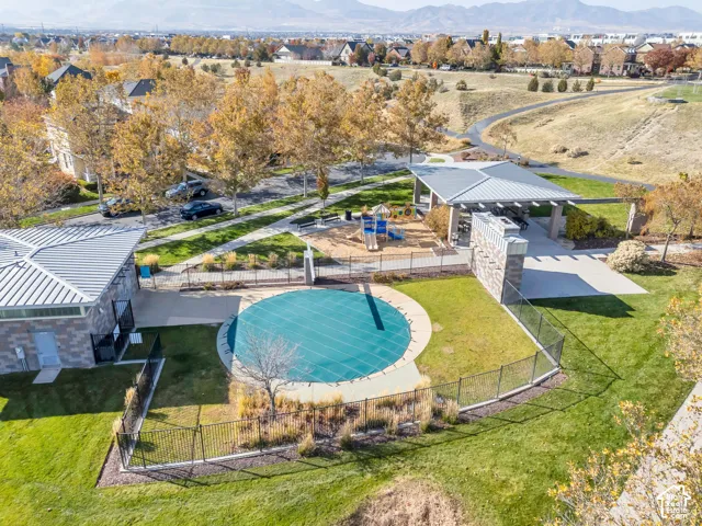 Aerial perspective of park and pavilion