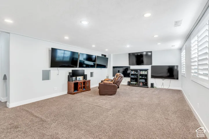 Carpeted basement family game room