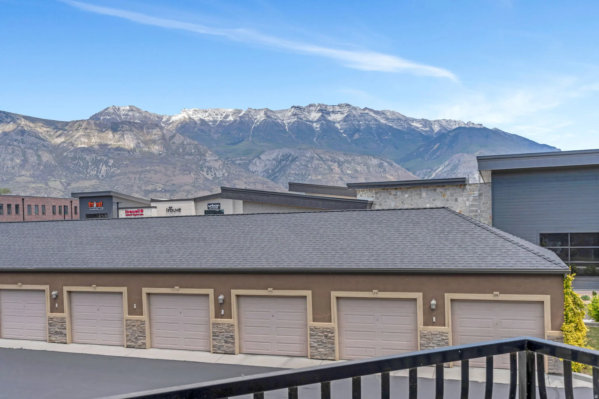 Mountain backdrop with snow-capped peaks