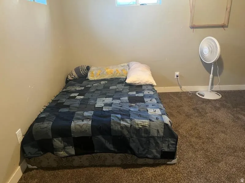 Carpeted room featuring a single window and neutral wall paint