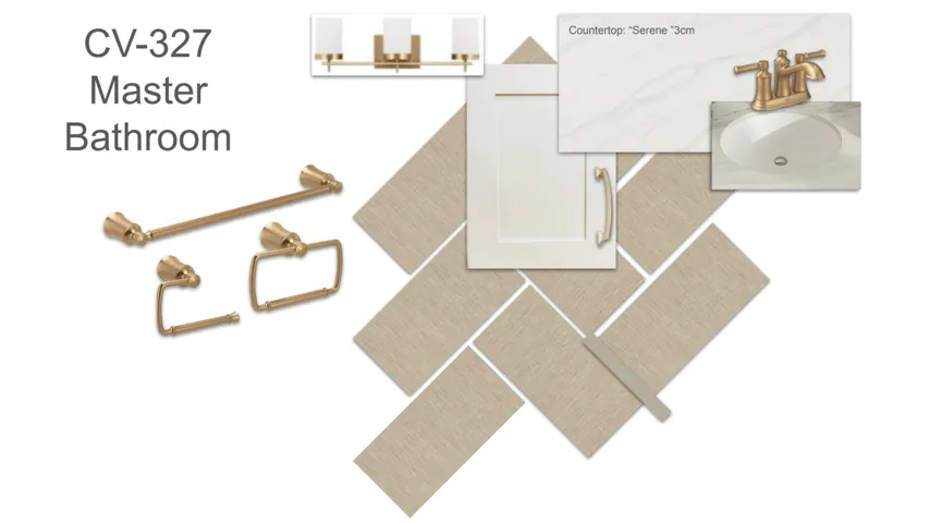 Design Board. Displaying material and fixture selections for a bathroom space