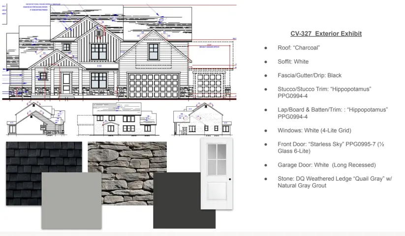 Exterior Exhibit. Presenting architectural drawings and material specifications for the property's exterior
