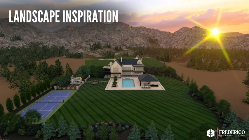 Expansive property featuring a large residence, tennis court, swimming pool, and dedicated pool house