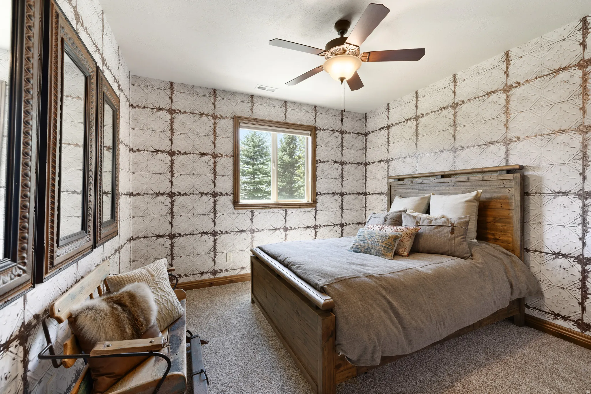 Accent wall with an embossed texture and distressed finish