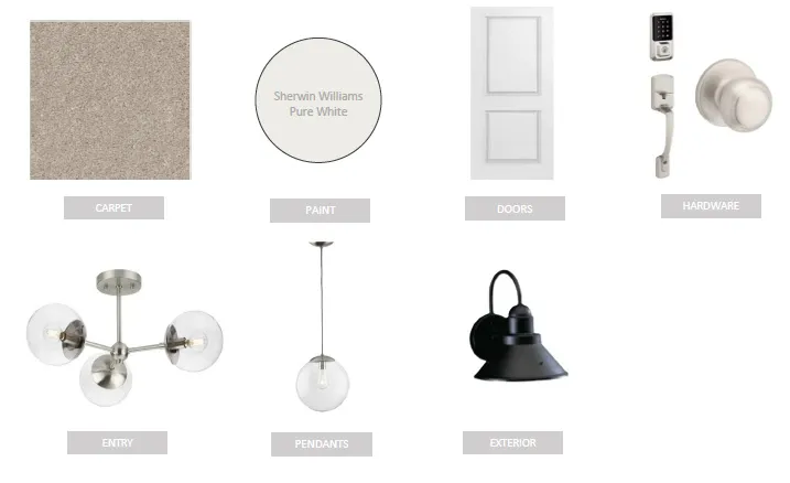 Design Selection Document. Illustrating various material and fixture specifications for the property