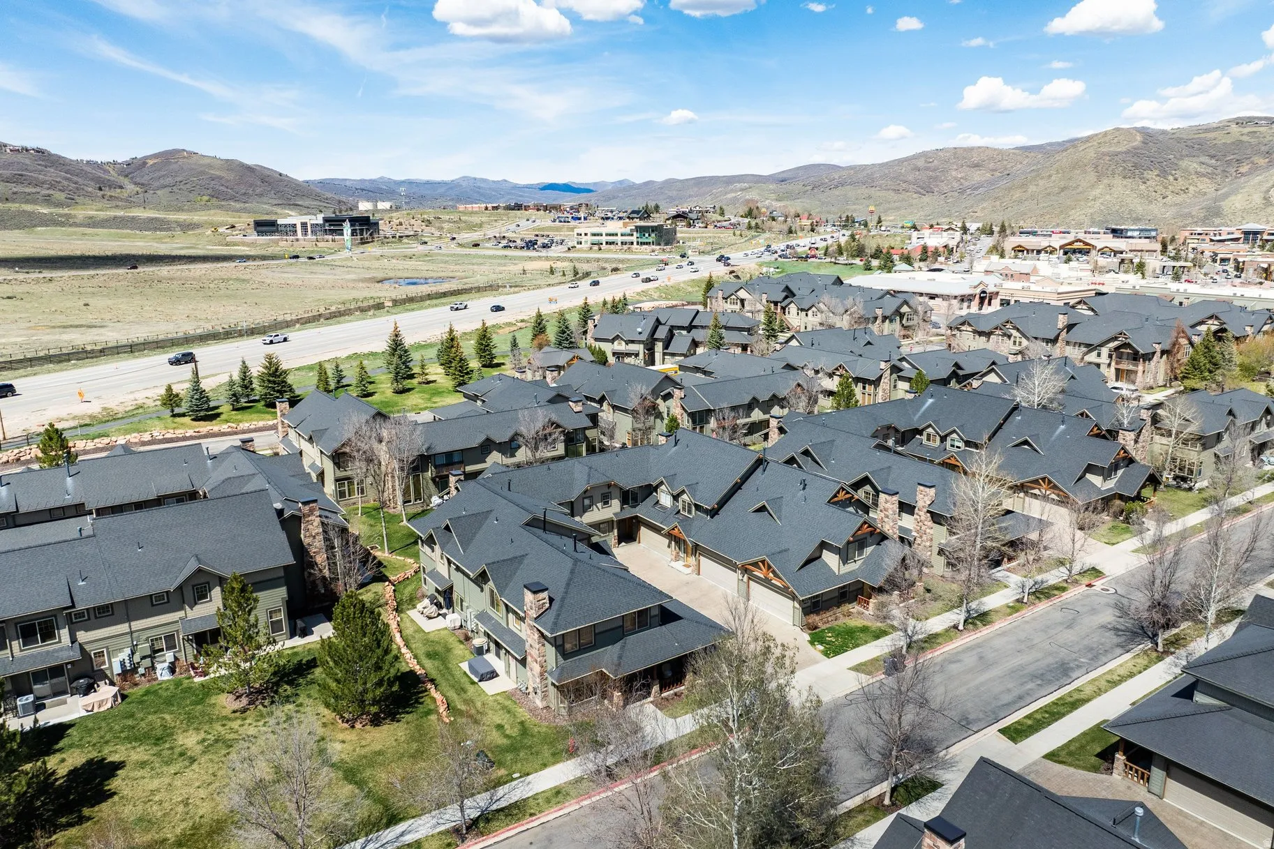 Residential community featuring a variety of housing styles with dark shingle roofs