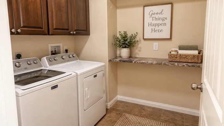 Upper cabinetry with dark wood-finish doors