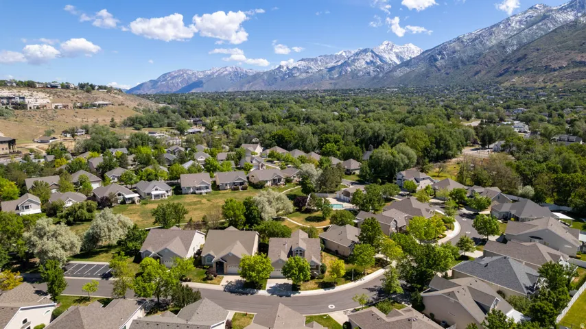 Expansive residential area featuring numerous single-family homes, mature trees, and paved streets