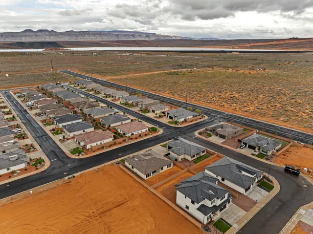Aerial perspective showcasing a developing residential community