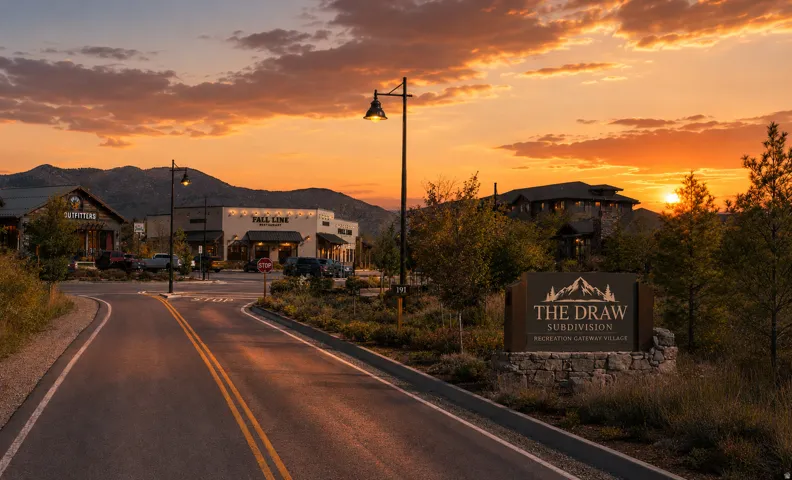 Subdivision entrance sign with stone base and mountain motif