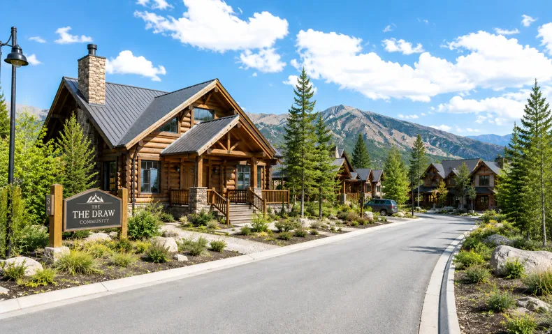 Log cabin-style residence featuring a stone chimney, metal roof, and a covered front porch