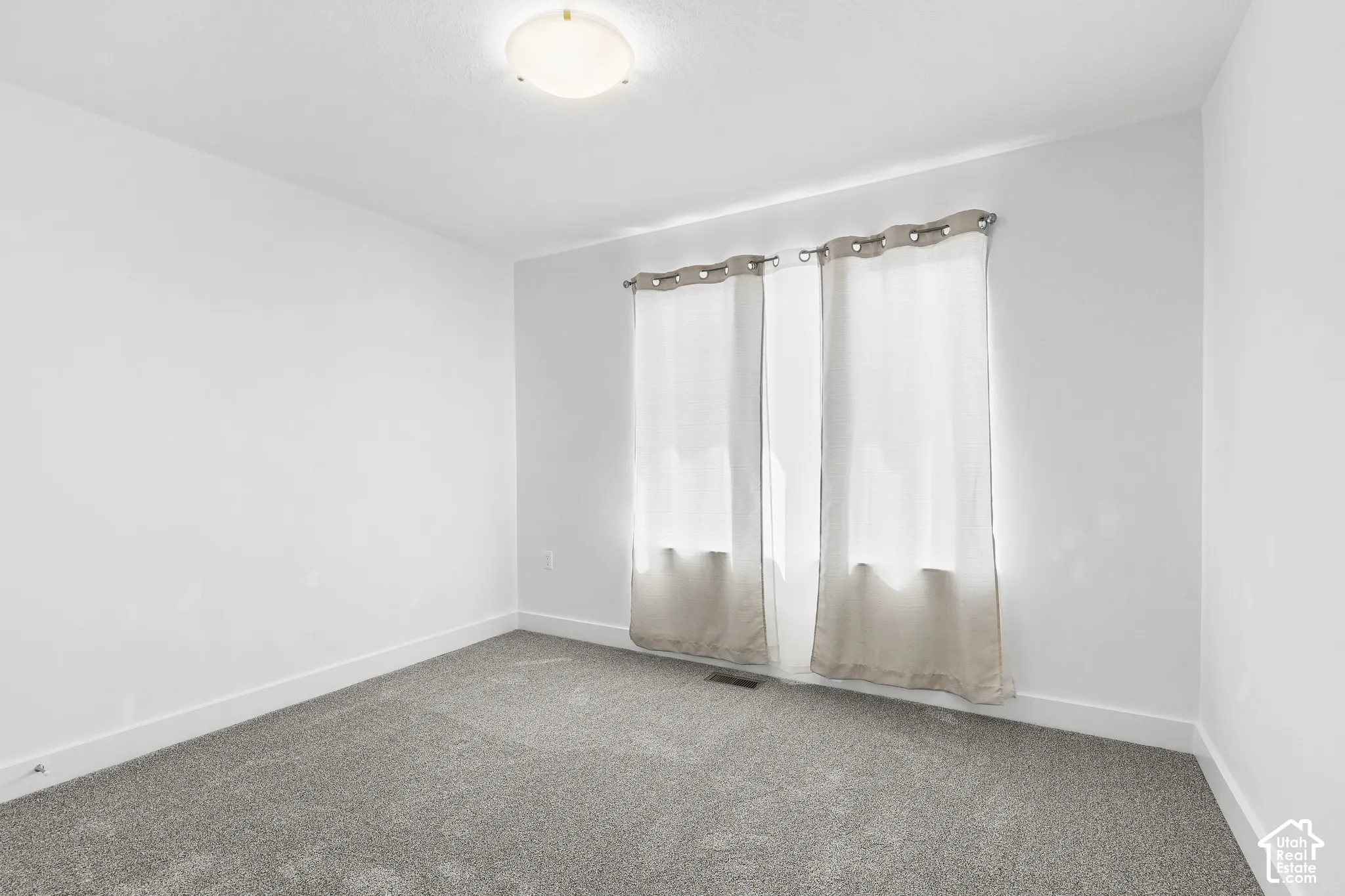 Neutral wall paint, plush carpeting, and recessed lighting