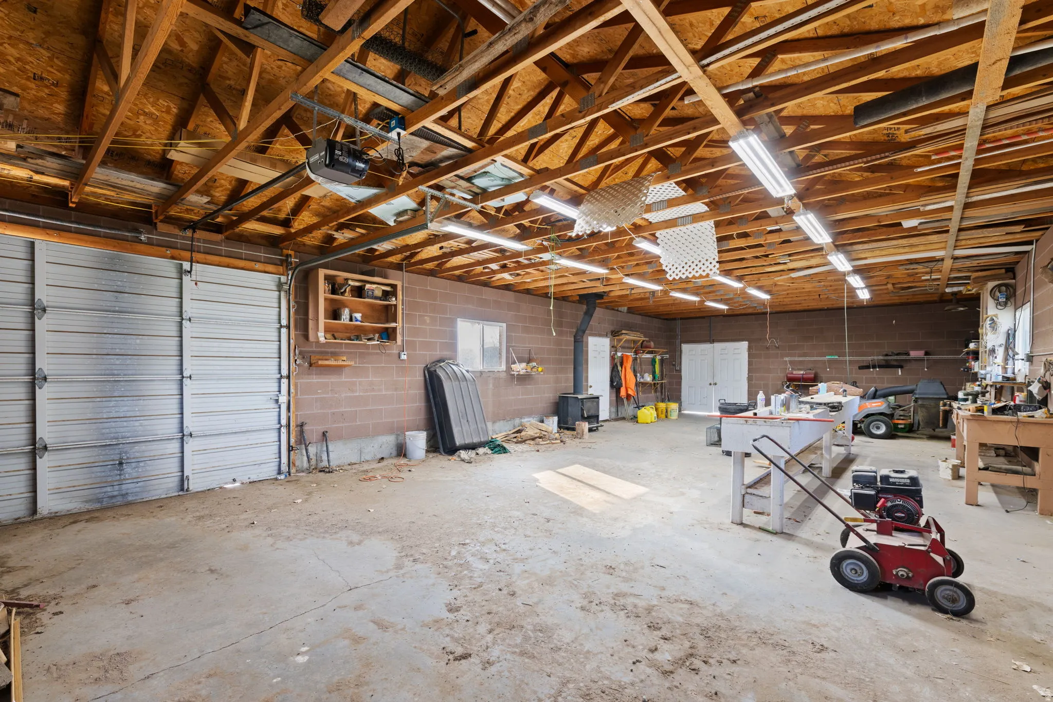 Detached garage/workshop, with power and woodburning stove