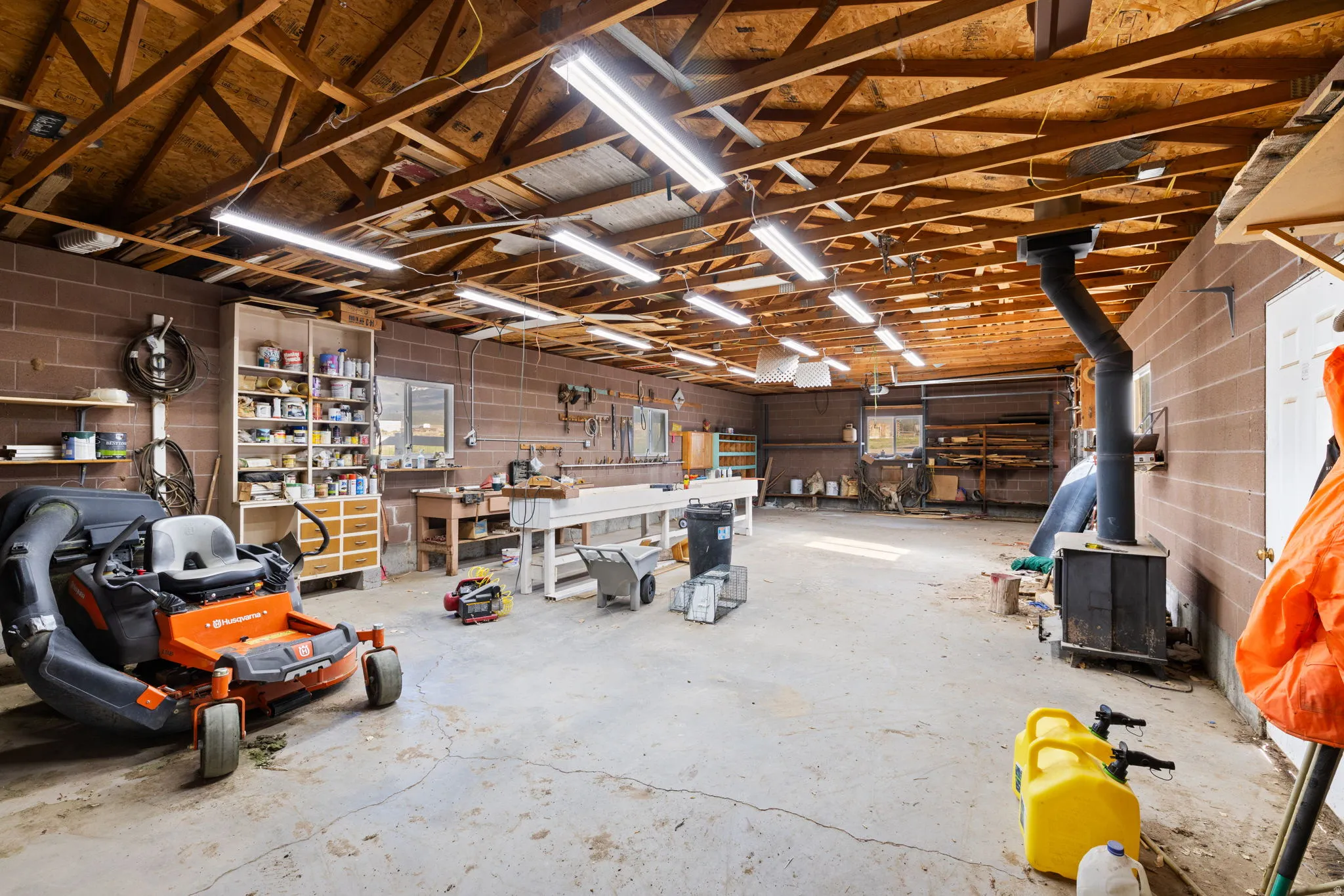 Detached garage/workshop, with power and woodburning stove