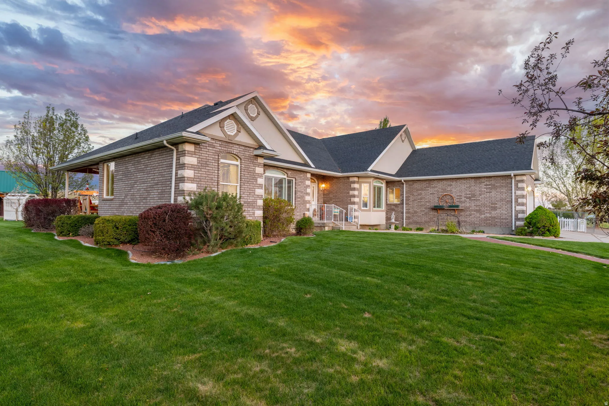Brick exterior with contrasting white trim details