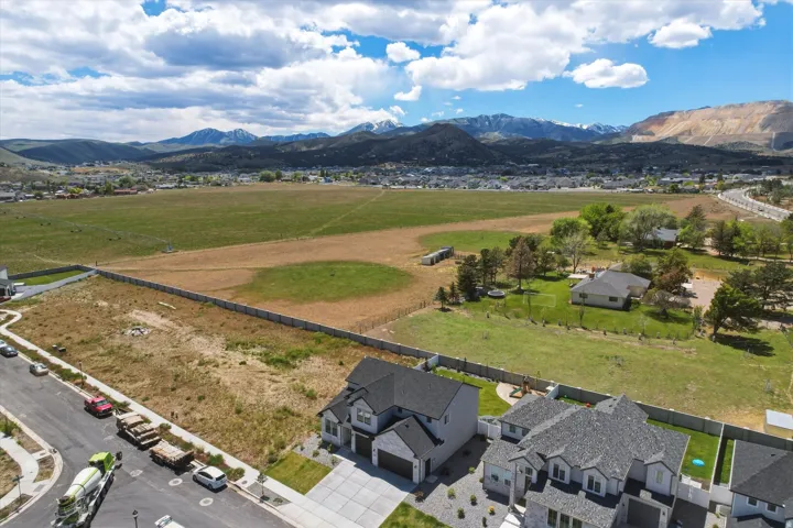 Expansive mountain backdrop framing the community