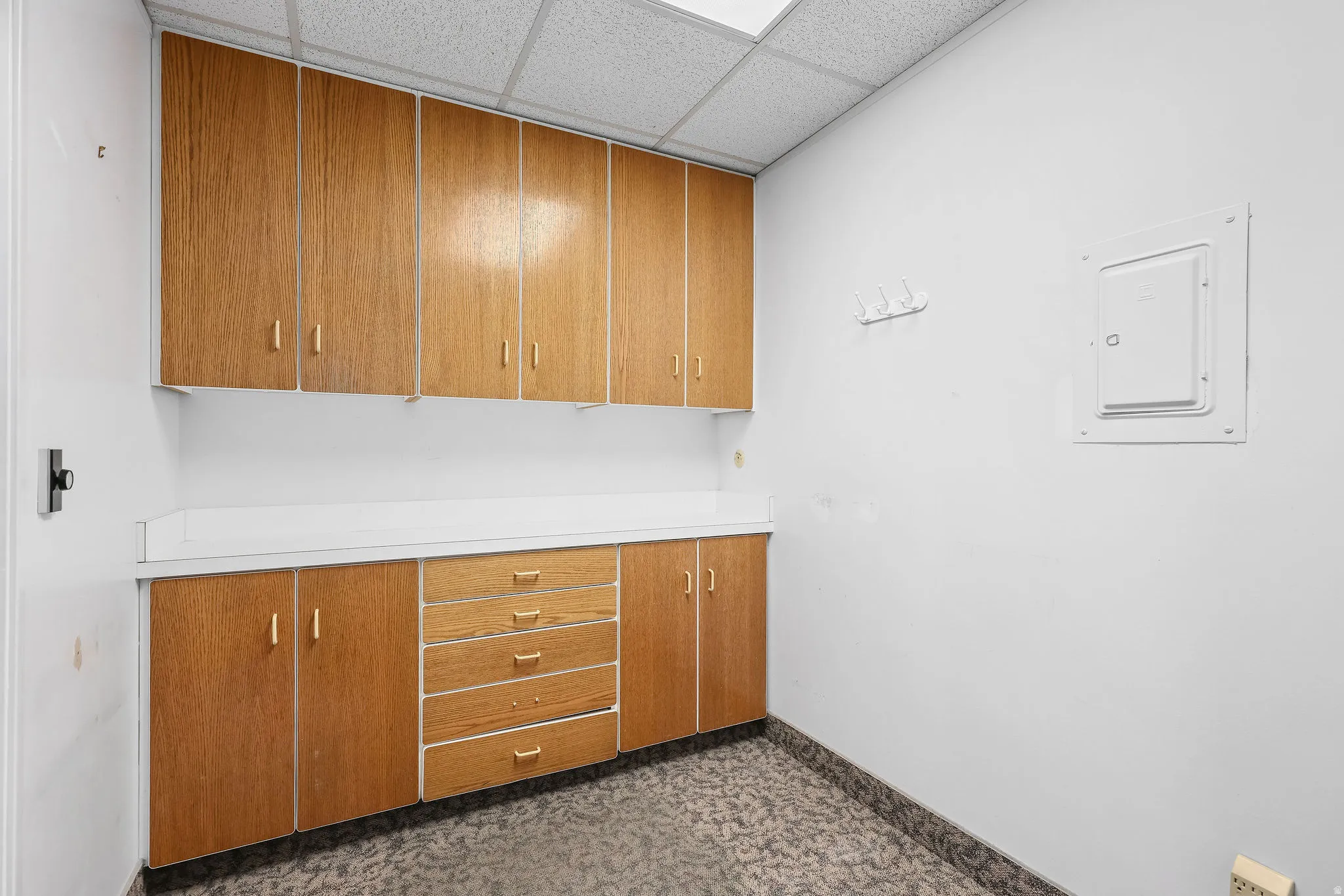 Extensive cabinetry featuring wood-finish doors and drawers with gold-toned hardware