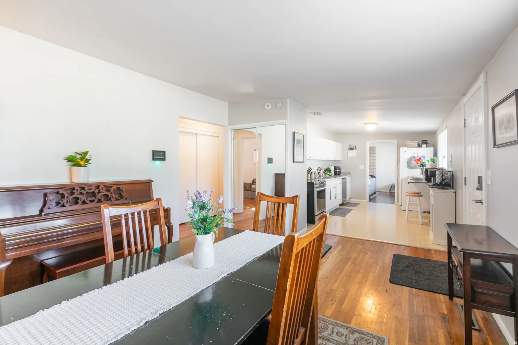 Hardwood flooring throughout the main areas.