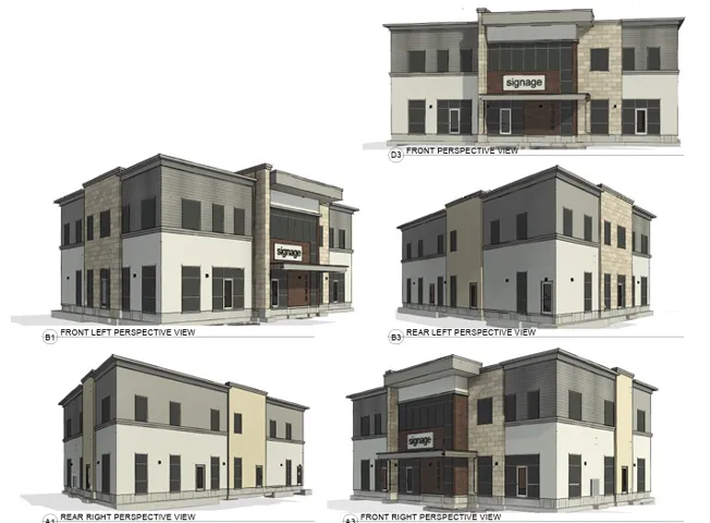 Architectural Renderings. Depicting various perspective views of the property's exterior design