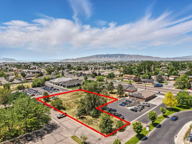 Expansive vacant lot featuring mature trees and a clear perimeter marked in red