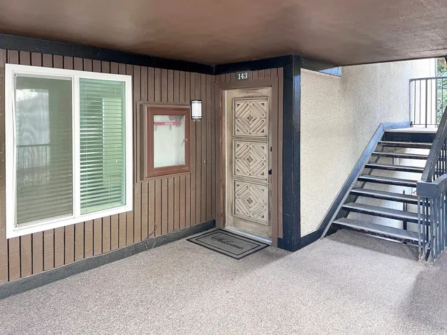 Spacious exterior covered entryway