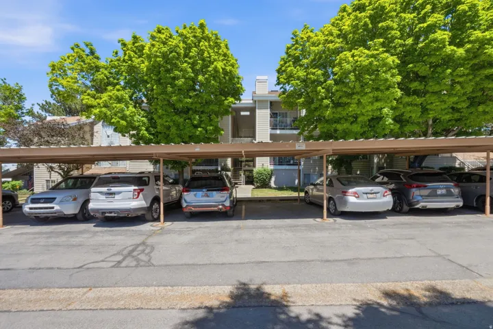 Covered parking structure with multiple vehicle spaces