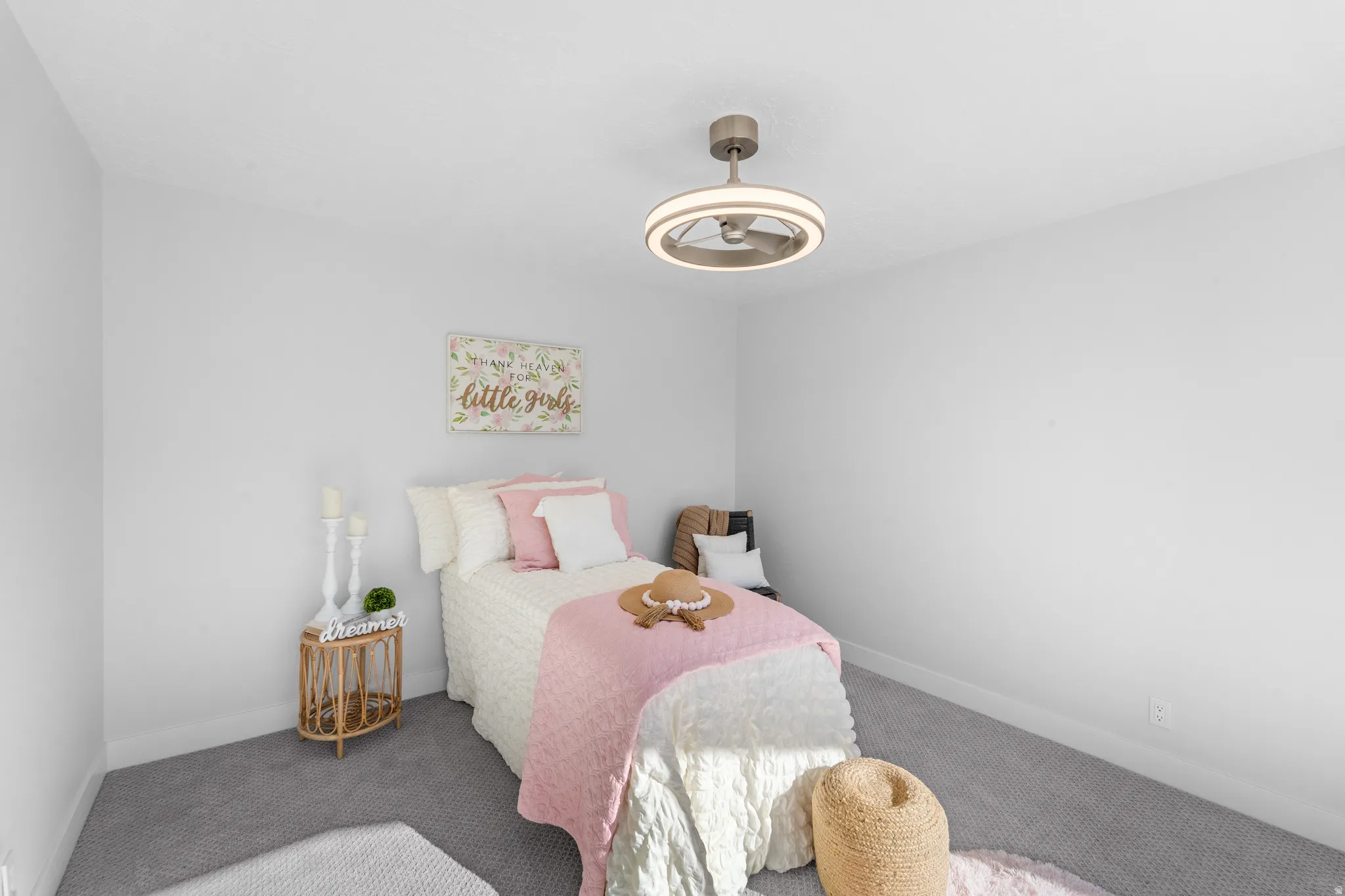 Room featuring neutral wall finishes and grey carpeting