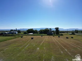 Expansive cultivated field featuring multiple hay bales