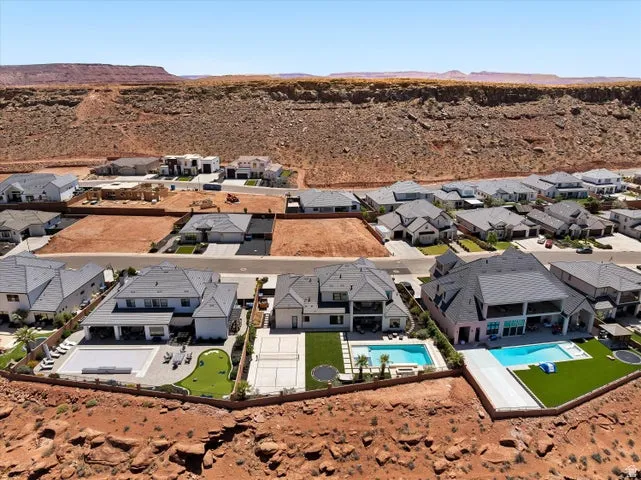 Aerial view of a residential community featuring diverse architectural styles