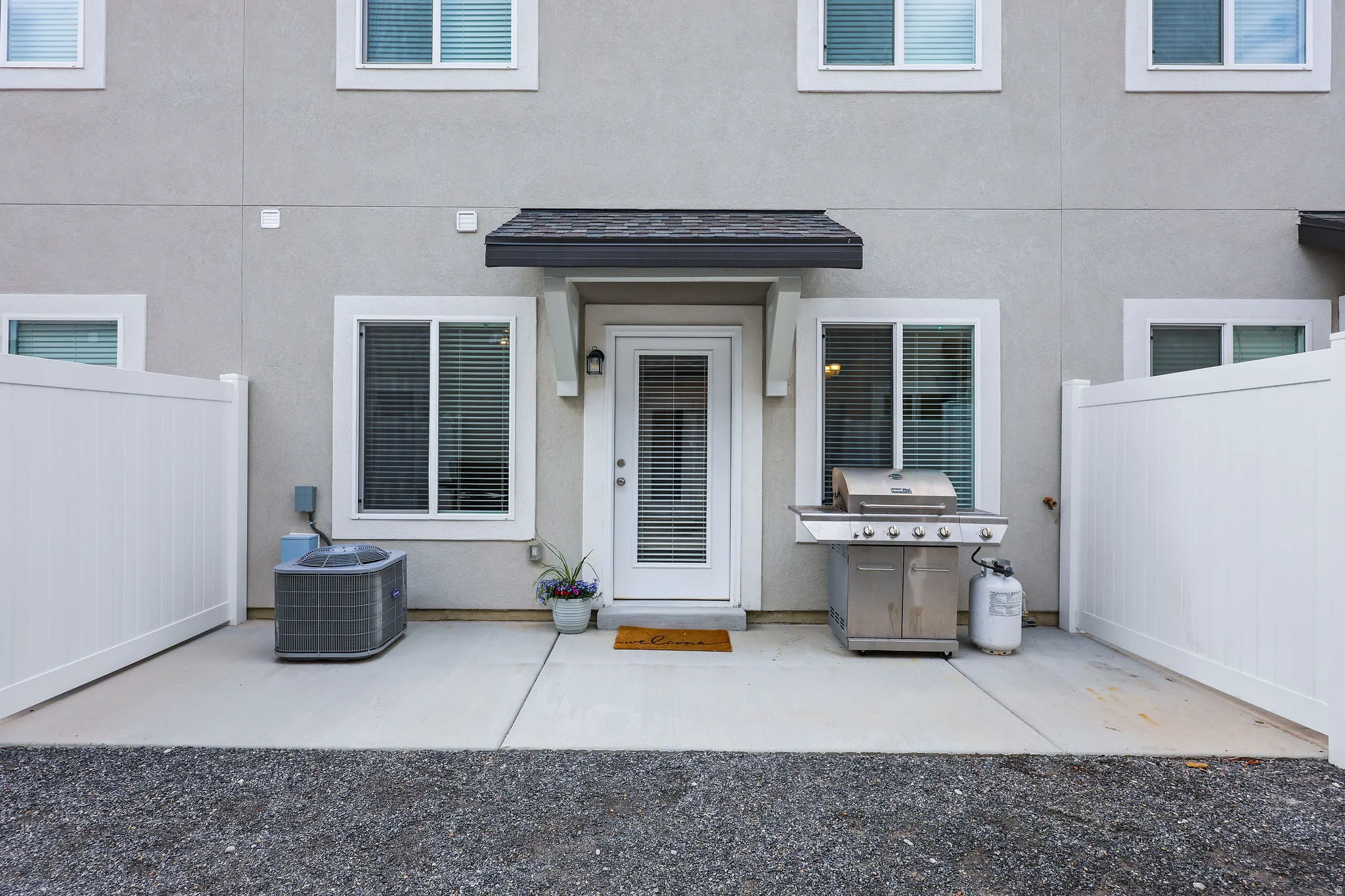 Private patio with durable concrete flooring