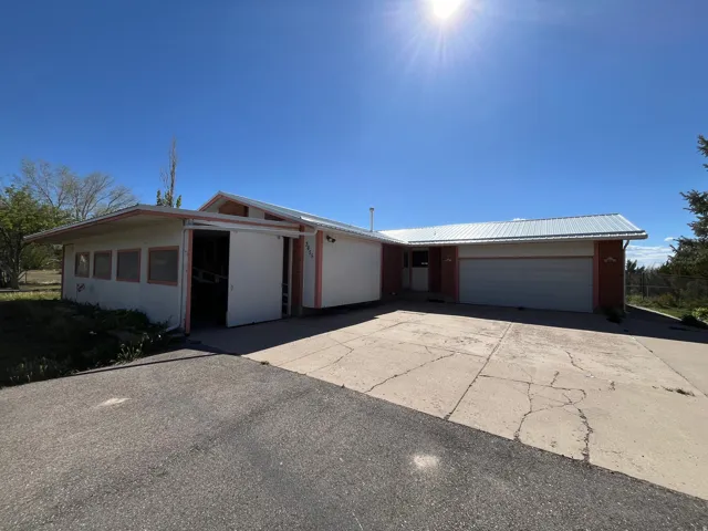 Single-story residence featuring a metal roof, attached two-car garage, and a concrete driveway