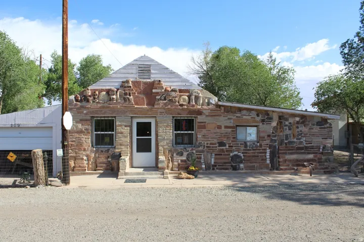 Stone-clad facade with decorative architectural details